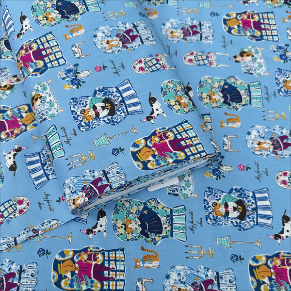 Bolt of My Favorite Chair Cotton fabric by Yuwa Fabrics, style SK829978-B, in blue