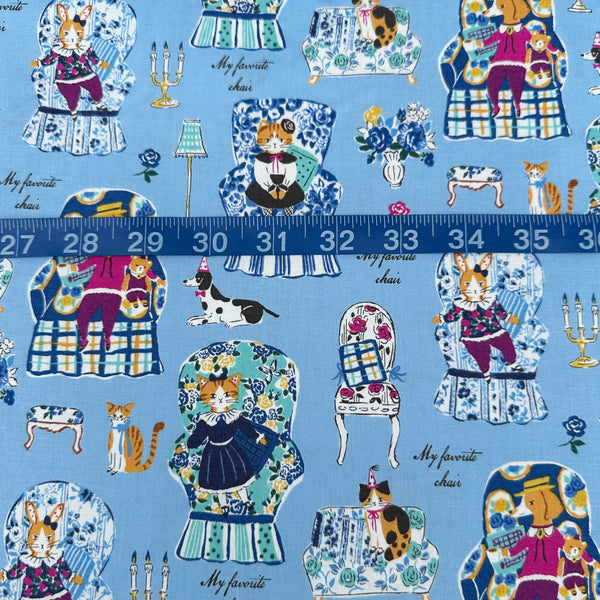 Scale of My Favorite Chair Cotton fabric by Yuwa Fabrics, style SK829978-B, in blue