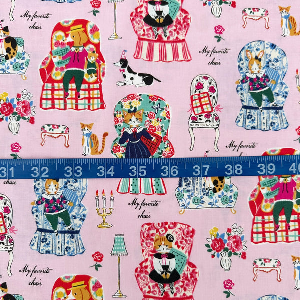 Scale ofMy Favorite Chair Cotton fabric by Yuwa Fabrics, style SK829978-B, in pink