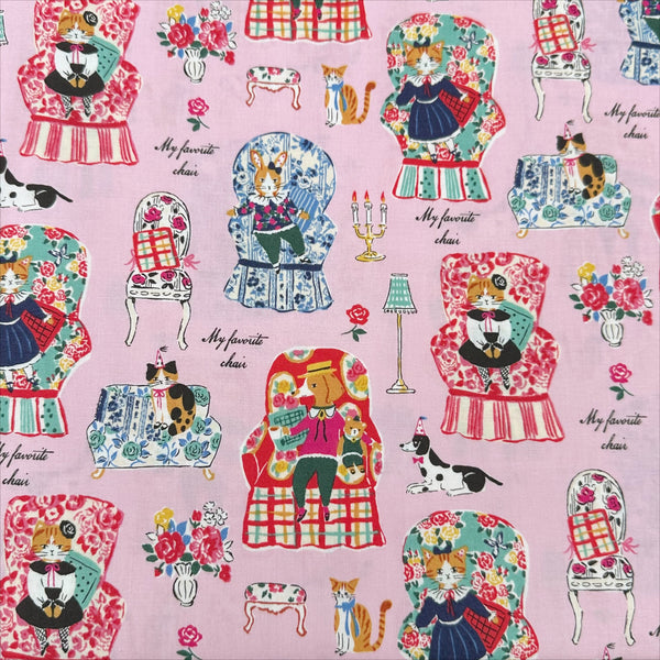 My Favorite Chair Cotton fabric by Yuwa Fabrics, style SK829978-B, in pink 