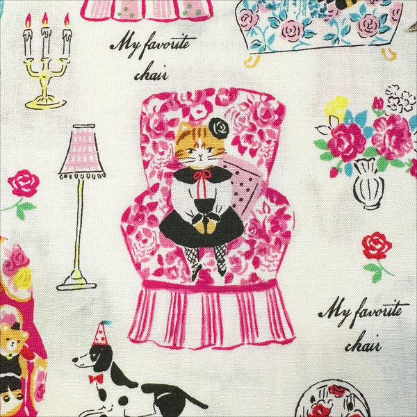 Close up of My Favorite Chair Cotton fabric by Yuwa Fabrics, style SK829978-A, in white