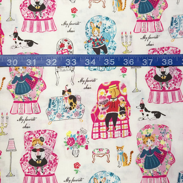 Scale of My Favorite Chair Cotton fabric by Yuwa Fabrics, style SK829978-A, in white