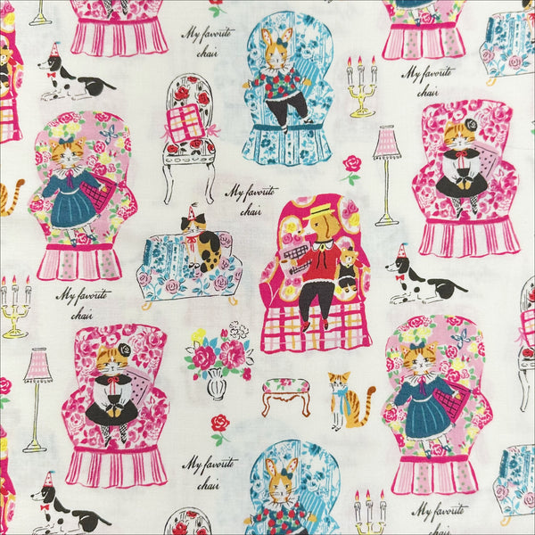 My Favorite Chair Cotton fabric by Yuwa Fabrics, style SK829978-A, in white