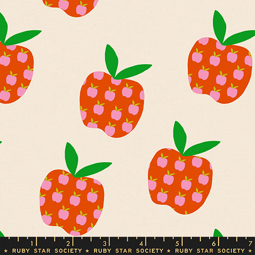 Scale of Mystic Fable Big Apple Canvas in Natural cotton linen fabric by Alexia Abegg for Ruby Star Society featuring retro apple print
