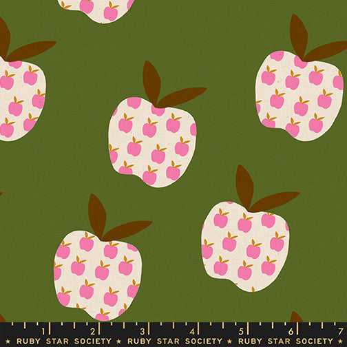 Scale of Mystic Fable Big Apple Canvas in Neon Pink cotton linen fabric by Alexia Abegg for Ruby Star Society featuring retro apple print