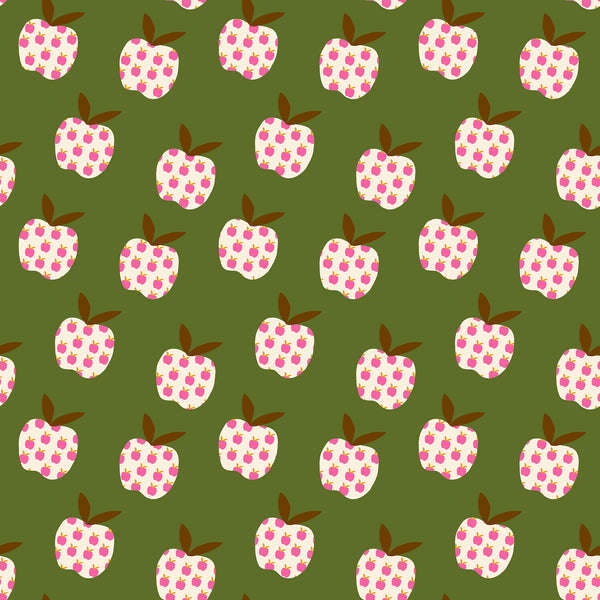 Mystic Fable Big Apple cotton fabric in Neon Pink by Alexia Abegg for Ruby Star Society, 100% cotton, retro apple print