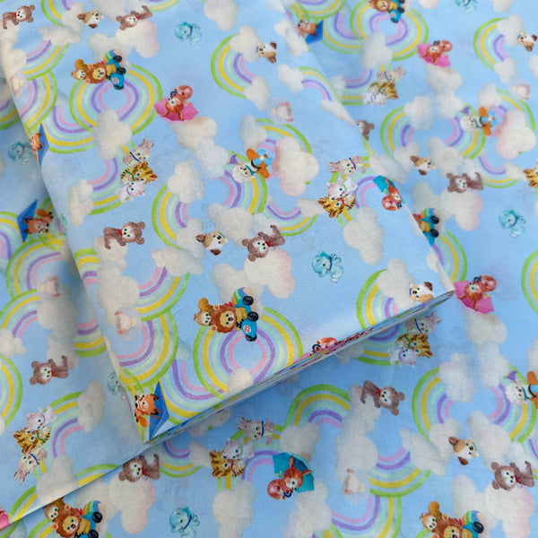 Bolt of Nanairo Slider Cotton Lawn Fabric in Blue by Yukiemon for Hokkoh featuring whimsical illustrated sliders and charming characters on soft Japanese cotton lawn.