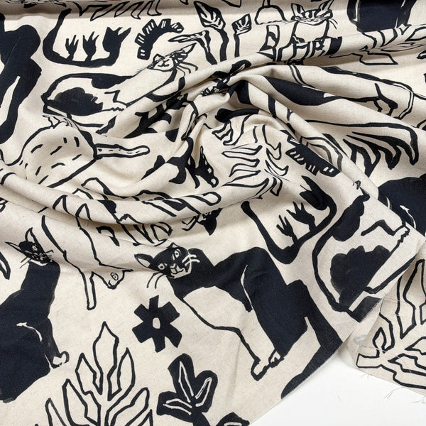 Drape of NekoNoe Botanical Cats cotton linen canvas fabric by Kokka