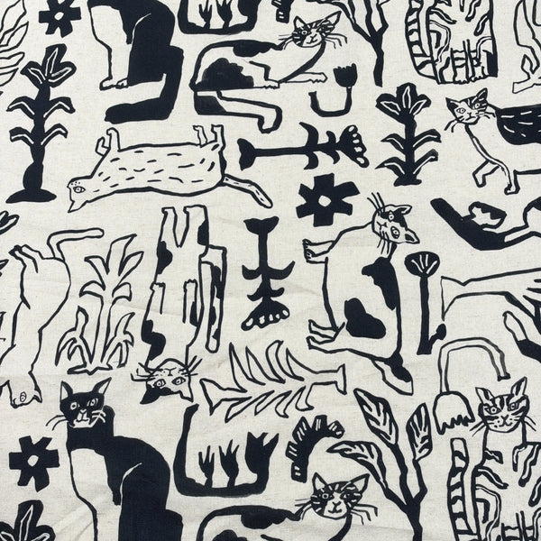 NekoNoe Botanical Cats cotton linen canvas fabric by Kokka