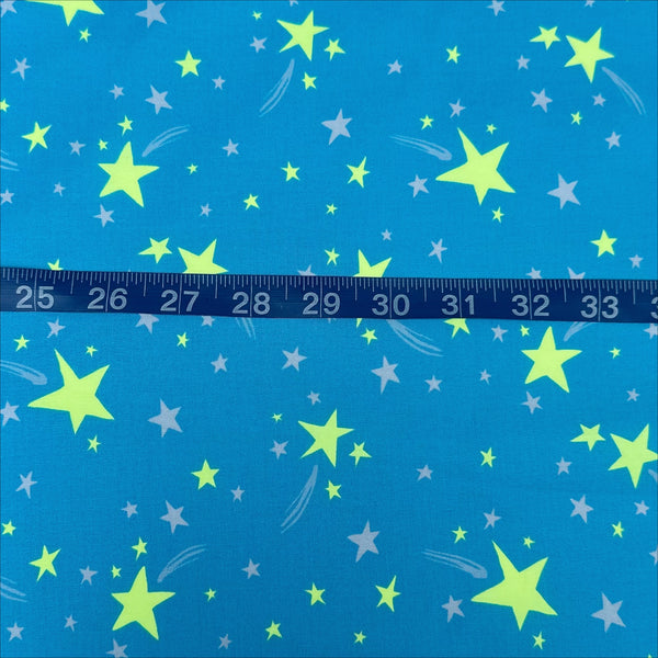 Neon Pop Star Cotton fabric shown with scale reference, imported from Japan