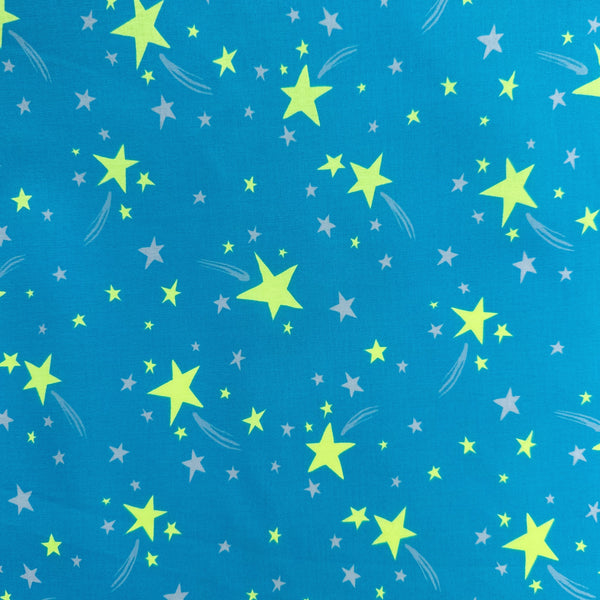 Neon Pop Star Cotton Fabric in Blue, imported from Japan, full view