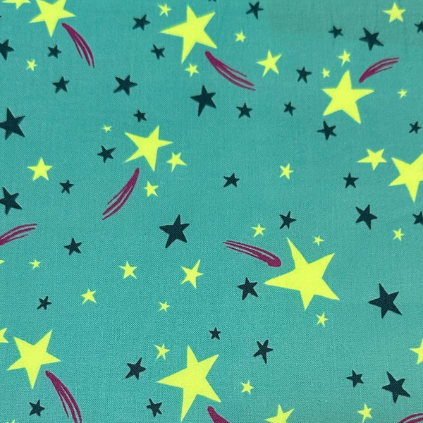 Neon Pop Star Cotton Fabric in Green, imported from Japan, full view