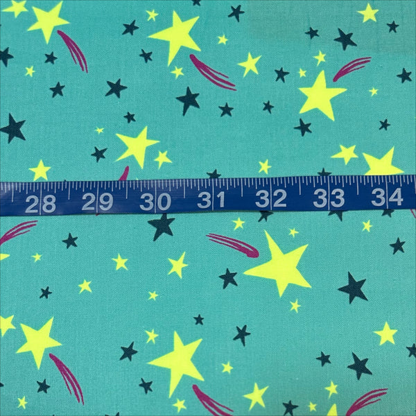 Neon Pop Star Cotton fabric shown with scale reference, imported from Japan