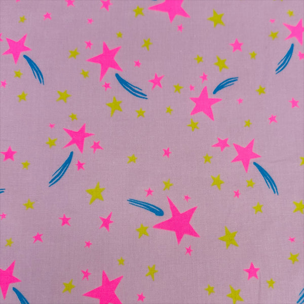 Neon Pop Star Cotton Fabric in Pink, imported from Japan, full view