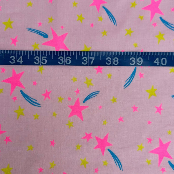 Neon Pop Star Cotton fabric shown with scale reference, imported from Japan