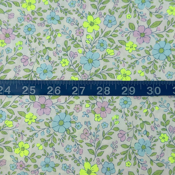 Scale of Neon Flower Cotton Broadcloth Fabric in Yellow featuring a vibrant floral print with neon accents, imported from Japan.