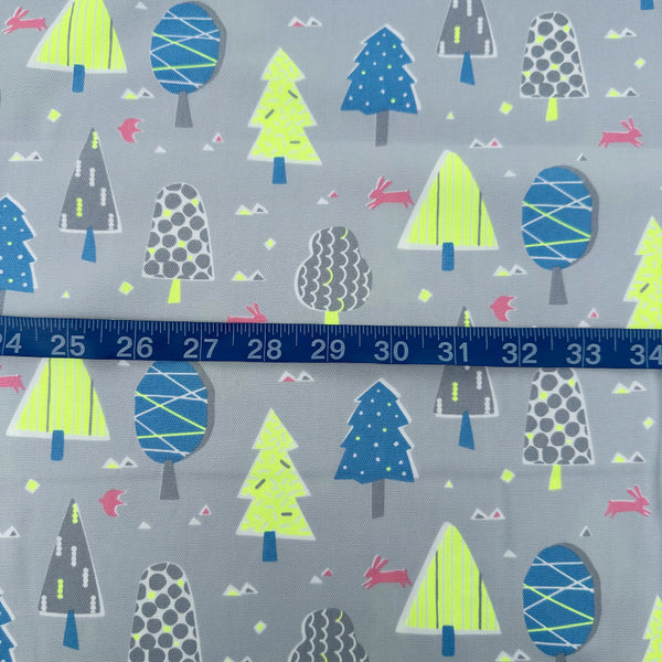Scale of Selvage of Neon Forest Cotton Oxford Fabric in Gray featuring a forest-inspired print with neon colors, imported from Japan.