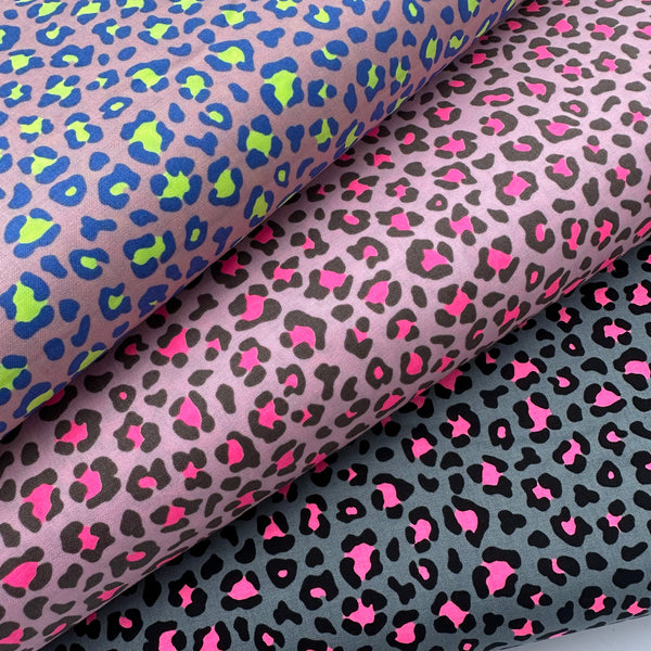 Neon Leopard Cotton Fabric featuring a bold leopard print with neon accents, imported from Japan.
