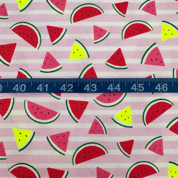 Scale of Neon Watermelon Cotton Fabric in Pink featuring a bright watermelon print with neon accents, imported from Japan.