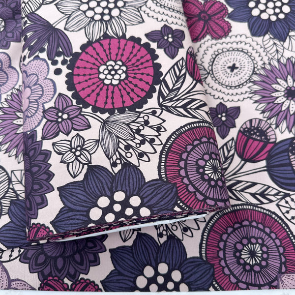 Bolt of Nordic Flower cotton oxford fabric in purple by Cosmo Textiles Imported from Japan