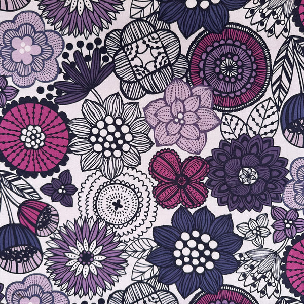 Nordic Flower cotton oxford fabric in purple by Cosmo Textiles Imported from Japan