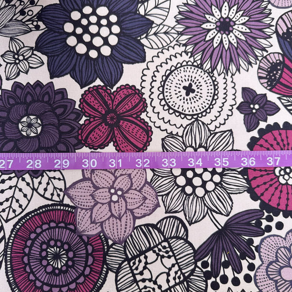 Scale of Nordic Flower cotton oxford fabric in purple by Cosmo Textiles Imported from Japan