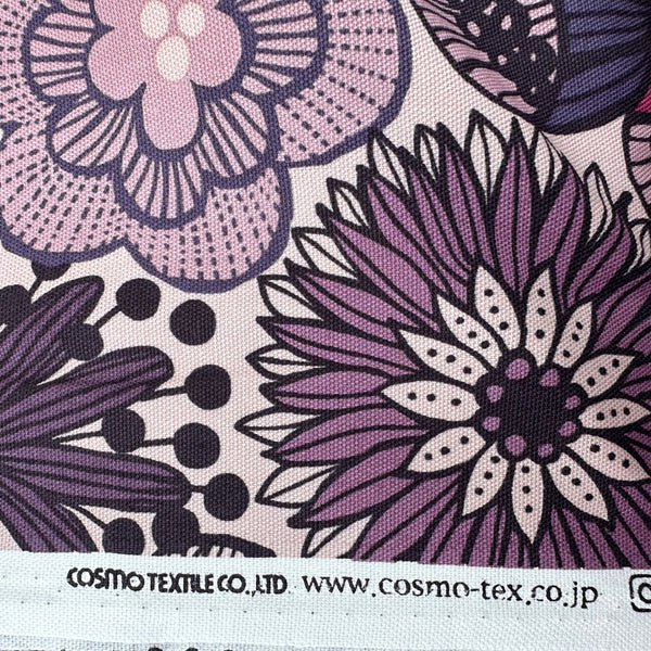 Selvage of Nordic Flower cotton oxford fabric in purple by Cosmo Textiles Imported from Japan