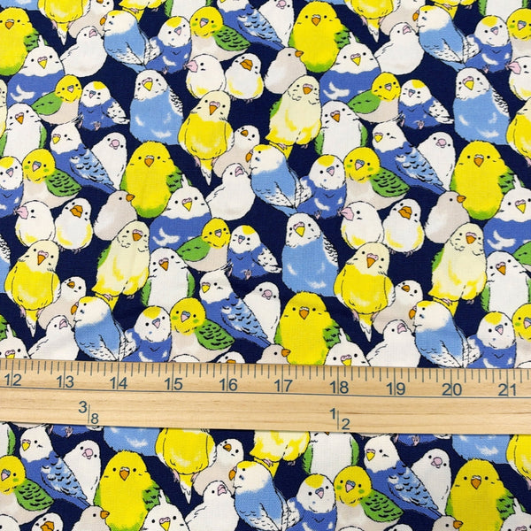 Scale of Parakeets cotton oxford fabric by Fuwari in navy