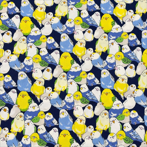 Parakeets cotton oxford fabric by Fuwari in navy