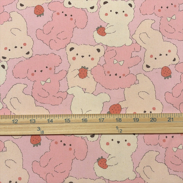Scale of Pastel Bonbon Bears cotton oxford fabric by Kokka in pink, YKA-39030 1A