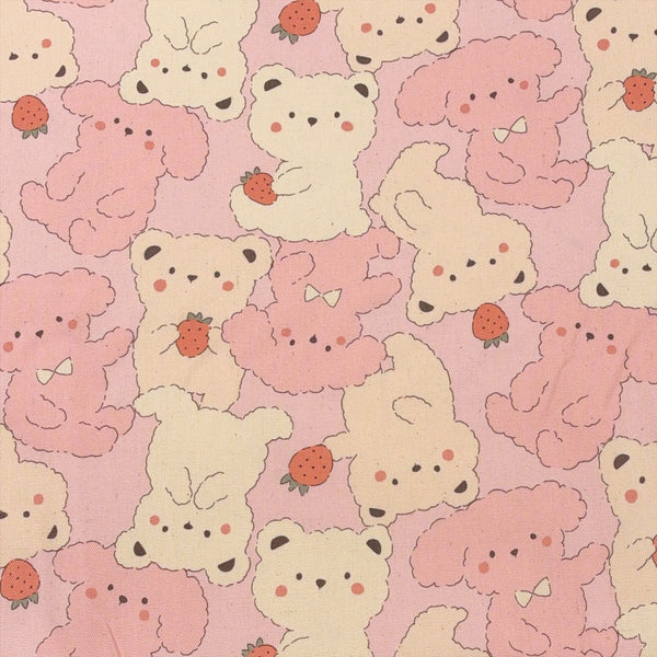 Pastel Bonbon Bears cotton oxford fabric by Kokka in pink, YKA-39030 1A