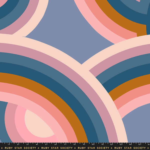Scale of Poolside Too Daydream rayon fabric in Twilight by Ruby Star Society featuring a retro abstract loop print