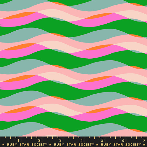 Scale of Poolside Too Waves cotton fabric in Lipstick by Ruby Star Society featuring colorful retro-inspired abstract waves