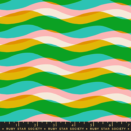 Scale of Poolside Too Waves cotton fabric in Tropic by Ruby Star Society featuring colorful retro-inspired abstract waves