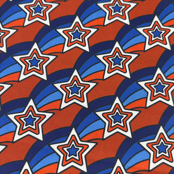 Pop Stars Groovy Stars Cotton Fabric by Cloud 9 Fabrics, retro red white and blue star print.