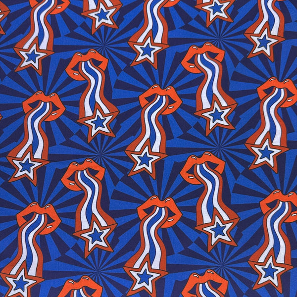 Pop Stars Trippy Stars Cotton Fabric by Cloud 9 Fabrics, retro red white and blue star print.