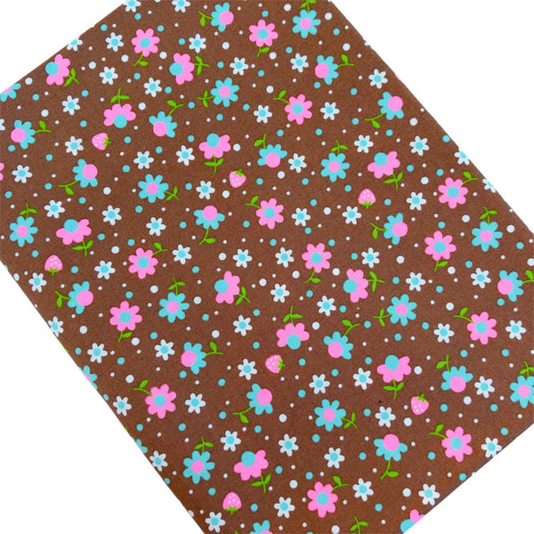 Popollo Flower cotton fabric by Antique Fabric Pinks in brown and neon pink