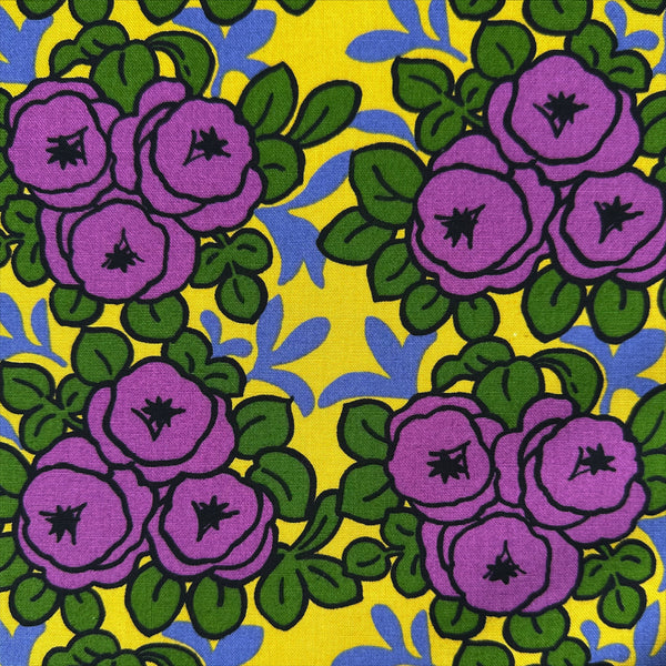 Pottery Rose Cotton Canvas Fabric by Cotton Kobayashi, style UP-9001 C, featuring Scandinavian rose bunches, in purple, imported from Japan