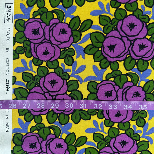 Scale of Pottery Rose Cotton Canvas Fabric by Cotton Kobayashi, style UP-9001 C, featuring Scandinavian rose bunches, in purple, imported from Japan