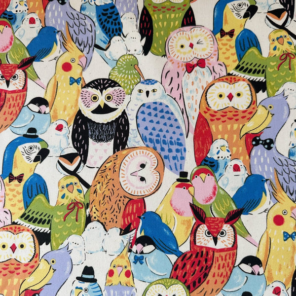 Powerful Animal Birds cotton oxford fabric by Kokka in natural, style YGA-81050-2A