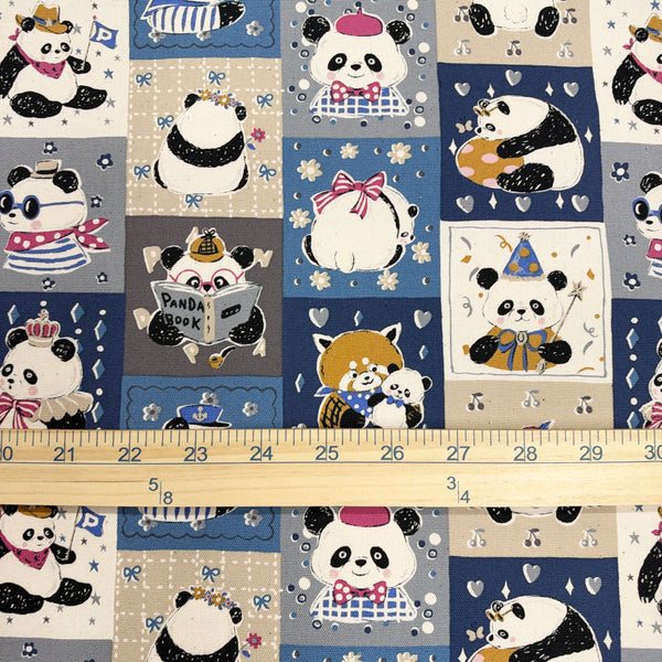 Scale of Powerful Animal Panda cotton oxford fabric by Kokka in blue multi, YGA-96010-2E