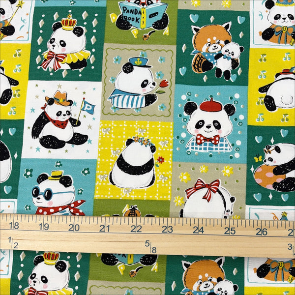 Scale of Powerful Animal Panda cotton oxford fabric by Kokka in green, YGA-96010-2B