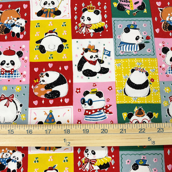 Scale of Powerful Animal Panda cotton oxford fabric by Kokka in red multi, YGA-96010-2A