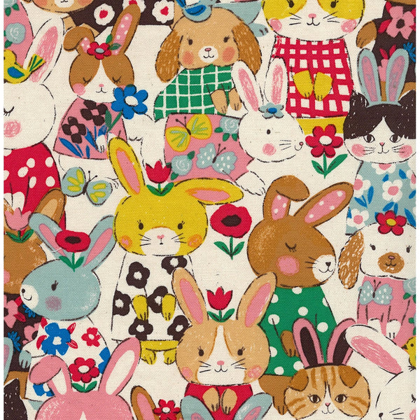Powerful Animal Rabbit cotton oxford fabric by Kokka, Japanese import featuring playful rabbit print