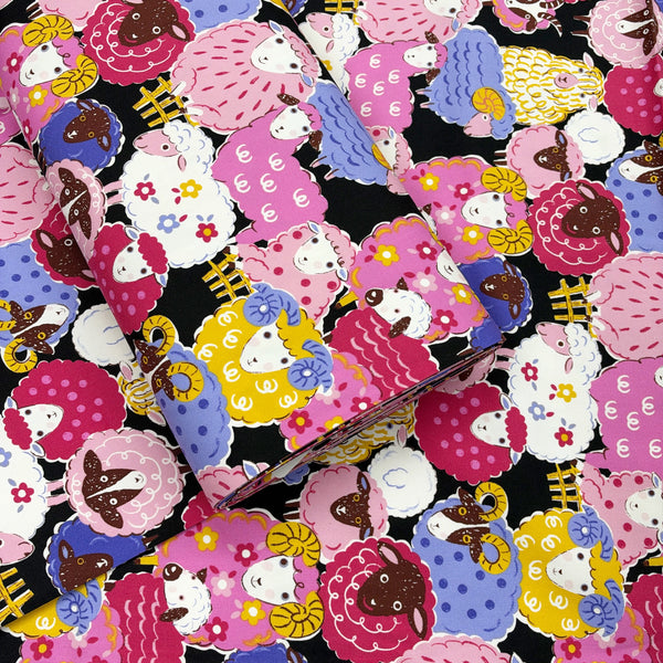Bolt of Powerful Animals Sheep cotton oxford fabric by Kokka in black, YGA-96010-1D
