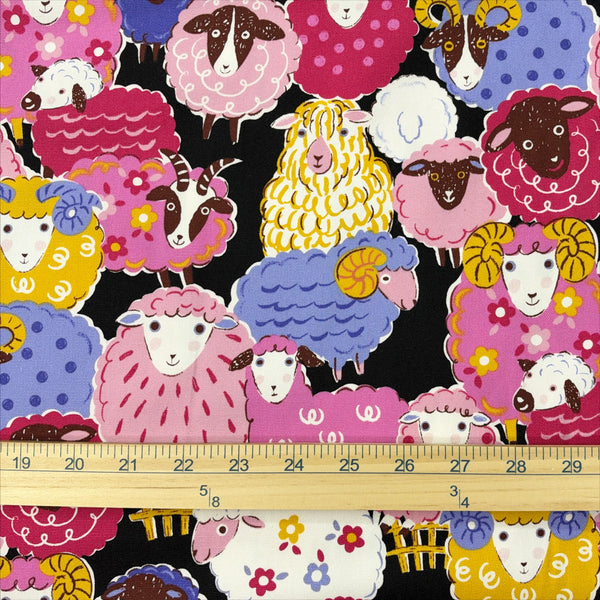 Scale of Powerful Animals Sheep cotton oxford fabric by Kokka in black, YGA-96010-1D