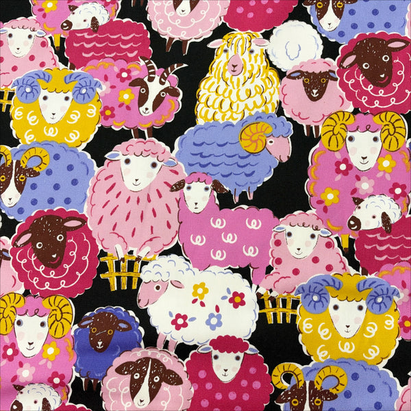 Powerful Animals Sheep cotton oxford fabric by Kokka in black, YGA-96010-1D