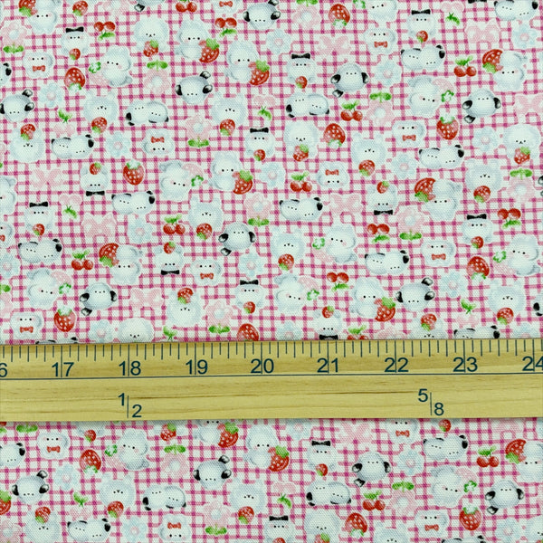 Scale of Puchi Parade Bird Check cotton oxford fabric by Kokka in pink and white, YKA-46000-2A