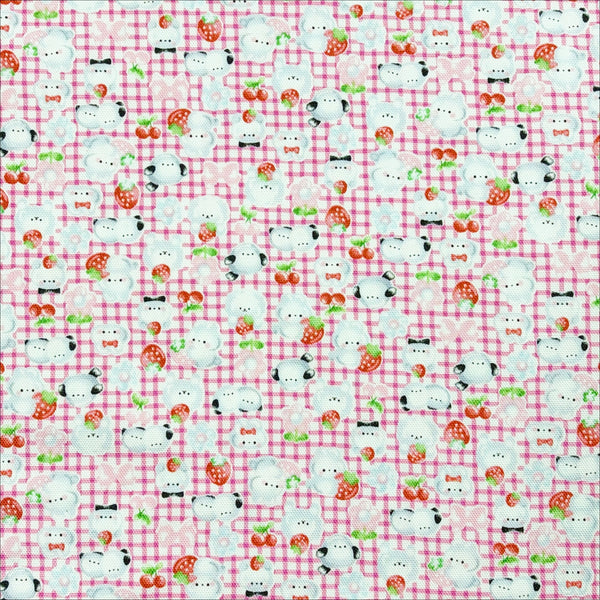 Puchi Parade Bird Check cotton oxford fabric by Kokka in pink and white, YKA-46000-2A