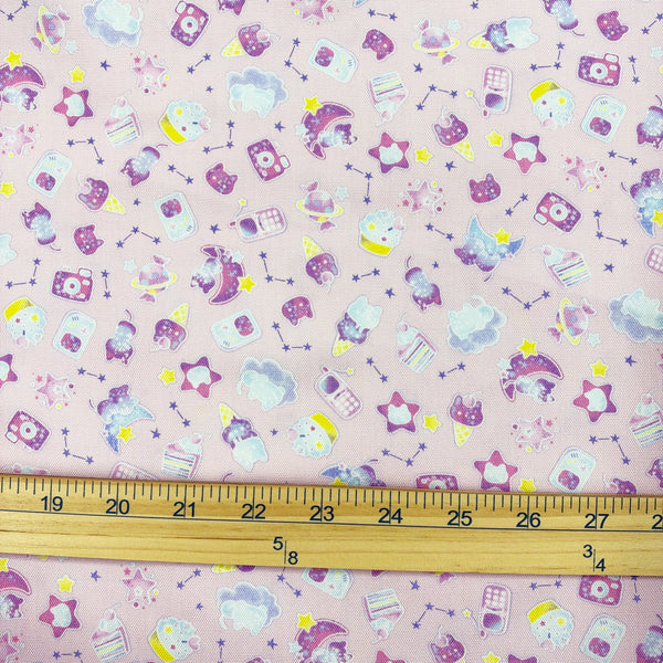 Scale of Puchi Parade Pop Treats cotton oxford fabric by Kokka in pink, YKA-46000-1C